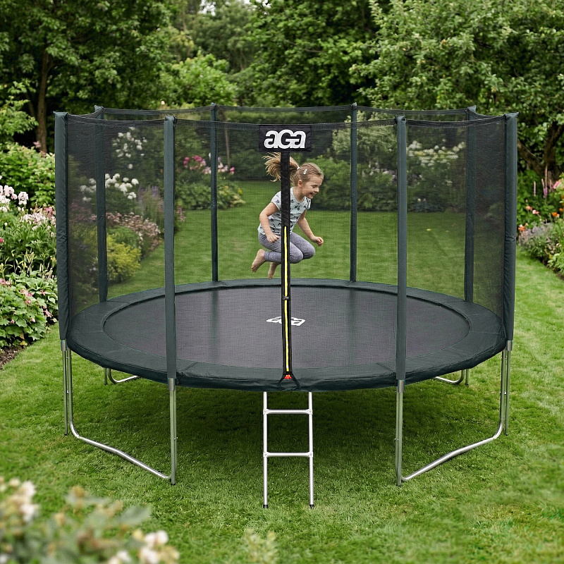 Aga SPORT PRO Батут 366 см Тъмнозелен + предпазна мрежа + стълба - II. КАЧЕСТВО