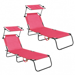 Aga 2x Градински регулируем шезлонг с навес Розов