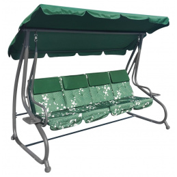 Голяма 4-местна градинска люлка Зелени пеперуди + текстил + сенник + регулируема седалка + 4 възглавници