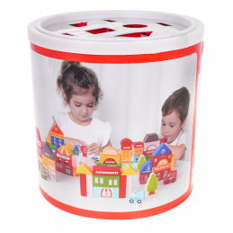 Дървени градски блокчета за деца 3+ Подова подложка + сортировач на форми + блокчета 115 el.