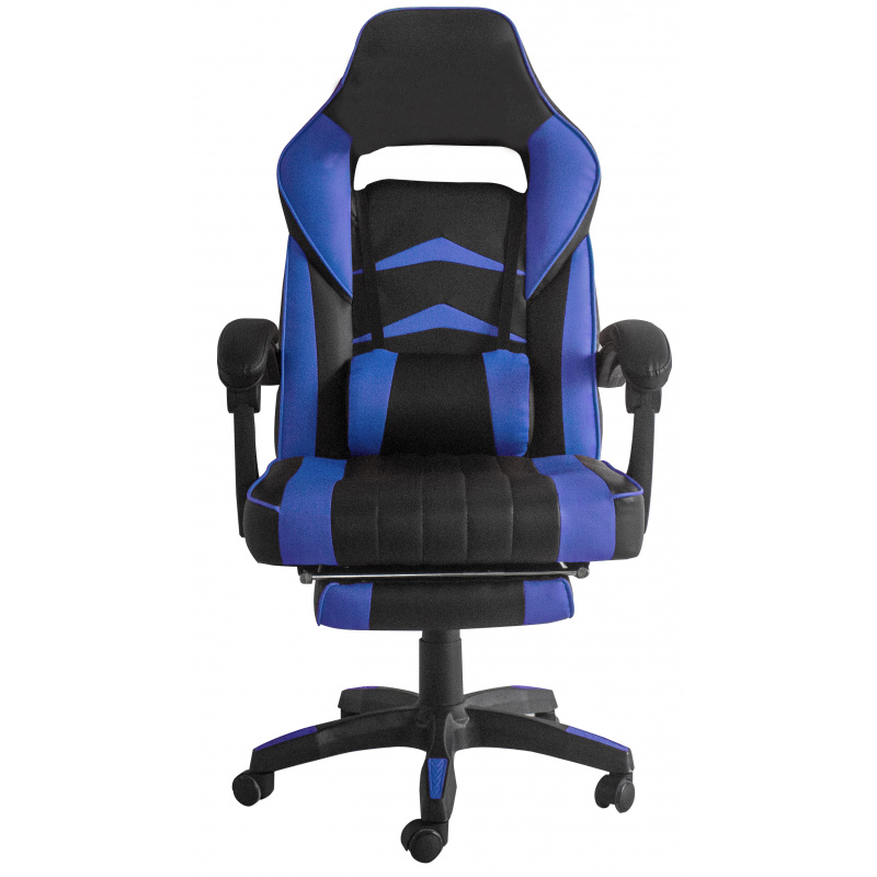 Офис стол Aga Черен - син с подложка за крака