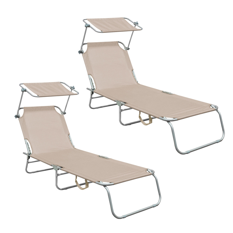 Aga 2x Градински регулируем шезлонг с навес Бежов