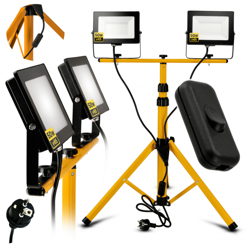 Комплект 2x LED прожектор 50W неутрална бяла + 160см статив + превключвател