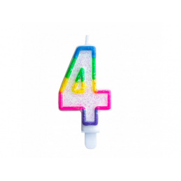 Aga4Kids Свещ за торта 4 блясък с ръб на дъга