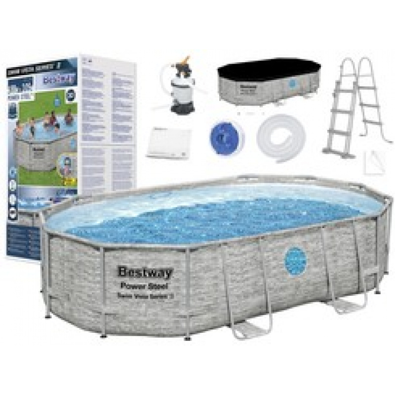Стойка за басейн Bestway 488x305x107 11in1 камък 56946