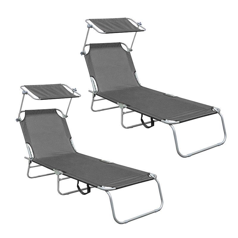 Aga 2x Градински регулируем шезлонг с навес Сив