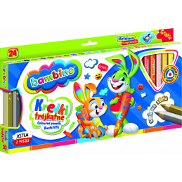 Bambino Триъгълни моливи в дървена рамка 24 цвята + острилка