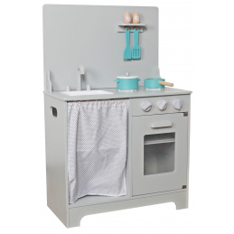 Aga4Kids Дървена кухня Mini Chef с фурна за печене и тюркоазени съдове Сива