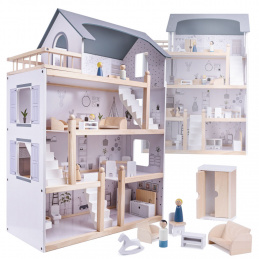 Aga Дървена къща за кукли с мебели 80cm