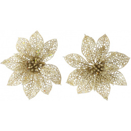 Златни блестящи цветя на клип за коледно дърво