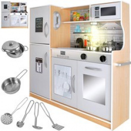 Детска дървена кухня с аксесоари XXL бяло-кафява