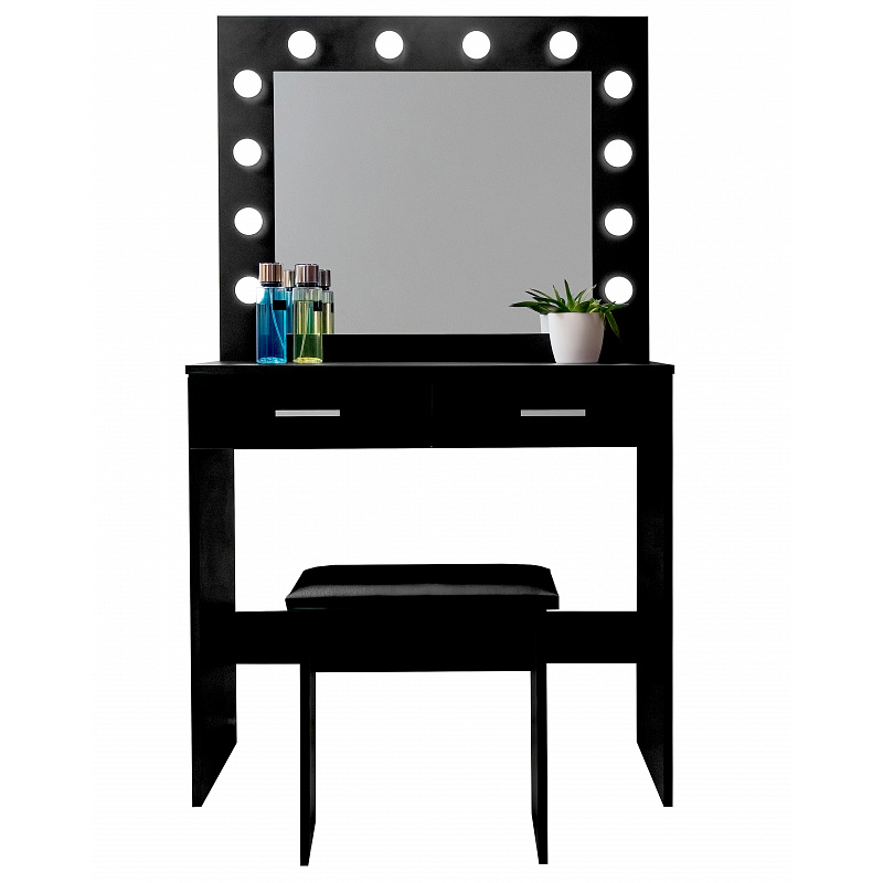 Aga Тоалетка с огледало и осветление + табуретка Матово Черно - II. КАЧЕСТВО