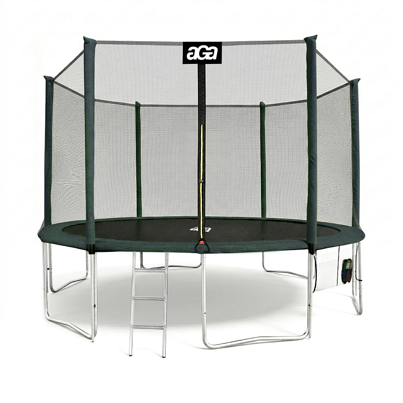 Aga SPORT PRO Батут 430 см Тъмнозелен + защитна мрежа + стълба + джоб за обувки