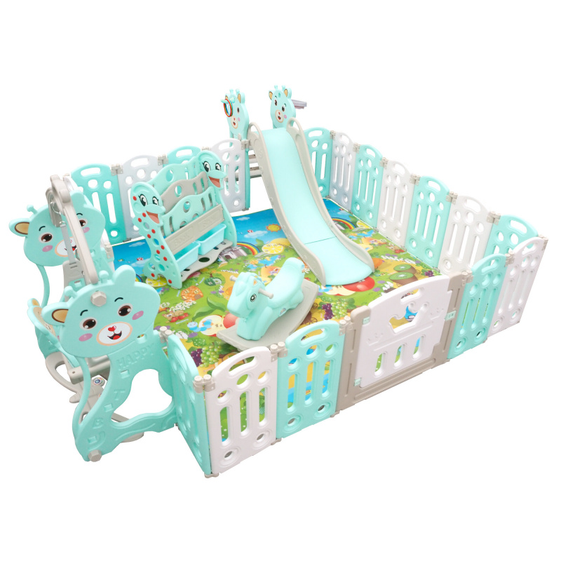 Aga4Kids Детска пластмасова ограда с аксесоари 206x177x64 см Зелена