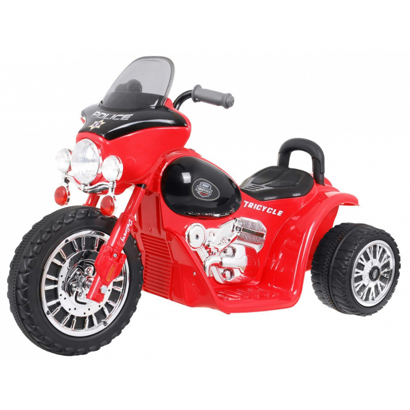 Детски велосипед с батерии Chopper Red + 3 колела + звуци + LED светлини