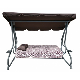 Семейна градинска люлка с балдахин Кафяв модел + 2х1 текстил + регулируема седалка + матрак + 2 поставки за чаши