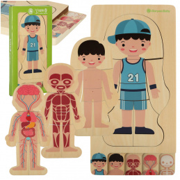 Aga Дървен пъзел Монтесори Части на тялото Момче