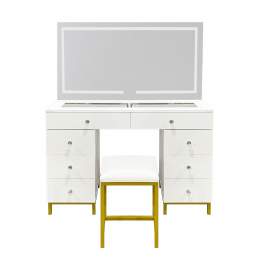 Aga Тоалетка с огледало и осветление + табуретка Матово бяло