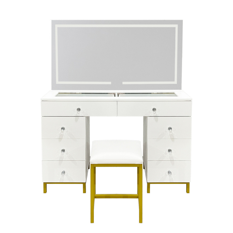 Aga Тоалетка с огледало и осветление + табуретка Матово бяло