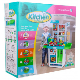 Огромна синя кухня за деца 3+ Интерактивни горелки + Кран за вода + Аудио панел + Аксесоари