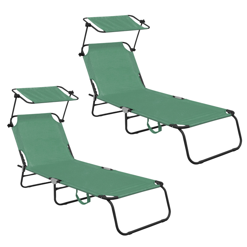 Aga 2x Градински регулируем шезлонг с навес Светлозелен
