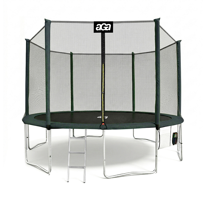 Aga SPORT PRO Батут 400 см Тъмнозелен + защитна мрежа + стълба + джоб за обувки