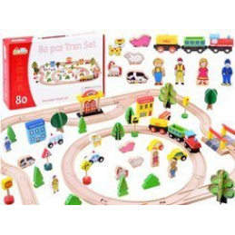 Голям дървен комплект влакчета 80 части ZA3573