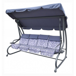 Голяма градинска люлка за 4 души Сиво + текстил + сенник + регулируема седалка + 4 възглавници