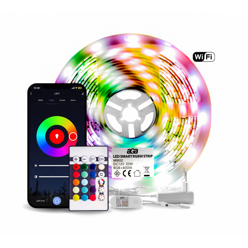 Aga WiFi RGBW LED лента 5 м + драйвер + захранване