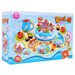 Парти комплект за деца 3+ синьо Торта + бонбони + интерактивна свещ + аксесоари 80 ел.