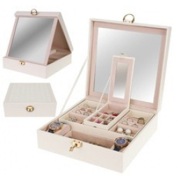 Луксозна кутия за бижута с огледало бяла Beautylushhh