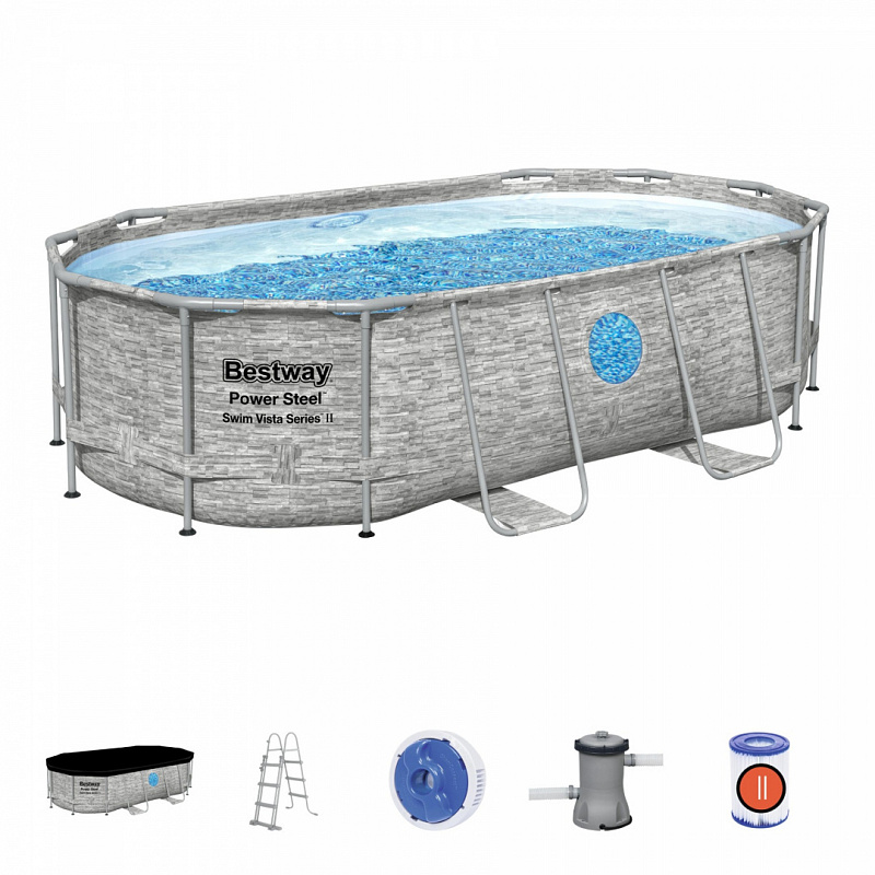 BESTWAY Power Steel Swim Vista басейн с прозорец 427x250x100 14x8FT 7in1