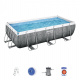Power Steel 404x201x100 Имитация на ратан 13x6FT BESTWAY 6in1 Rack Басейн + помпа + стълба
