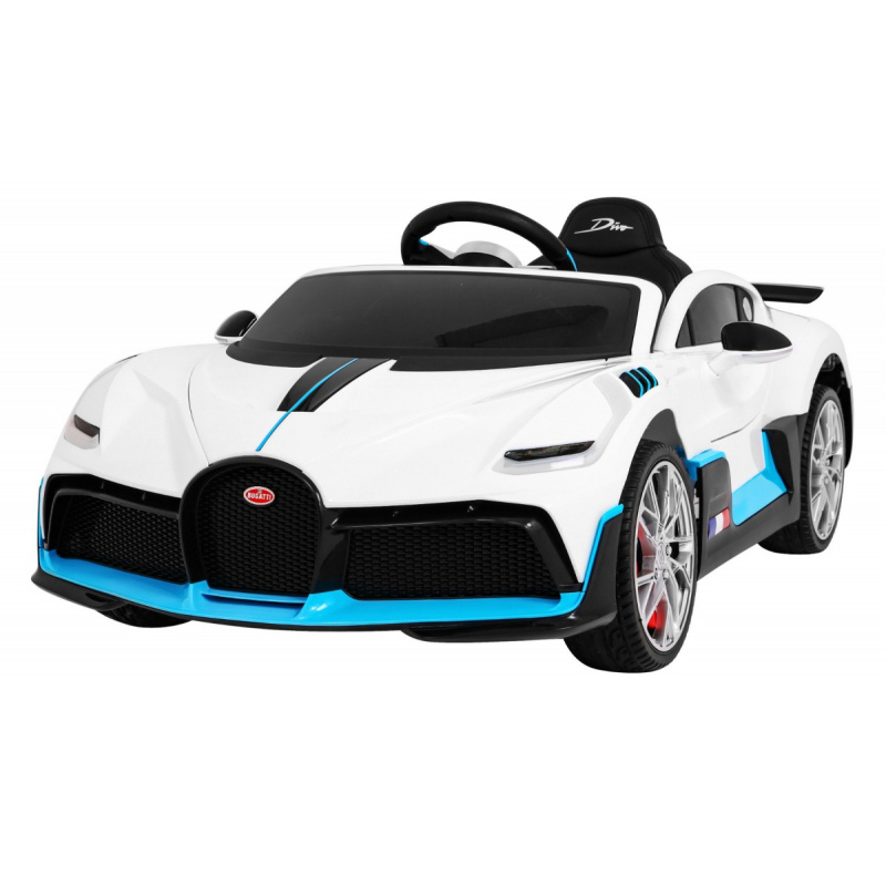 Bugatti Divo Автомобил-играчка на батерии, бял + дистанционно управление + EVA + бавен старт + LED MP3