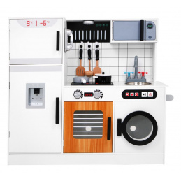 Голяма дървена детска кухня 3+ Бяла + Интерактивни звуци Светлини + Аксесоари