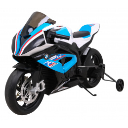 Детски мотоциклет BMW HP4 Blue + помощни колела + бавен старт + EVA + MP3 LED