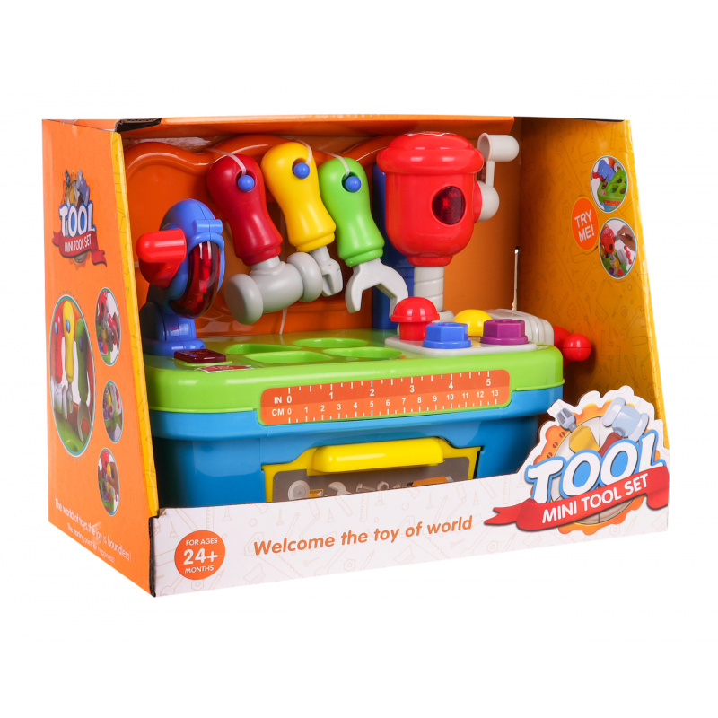 Многофункционална детска работилница 24 м + сортировач + движещи се инструменти + светлини + звуци + аксесоари