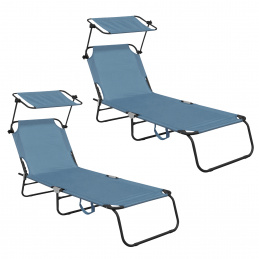 Aga 2x Градински регулируем шезлонг с навес Светлосиньо