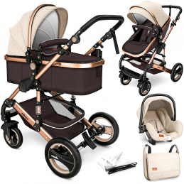Kiduku Комбинирана количка 3в1 Бежово/кафяво