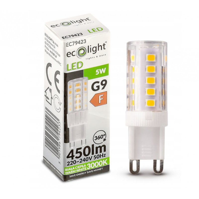 LED крушка - G9 - 5W - 450lm - топло бяла