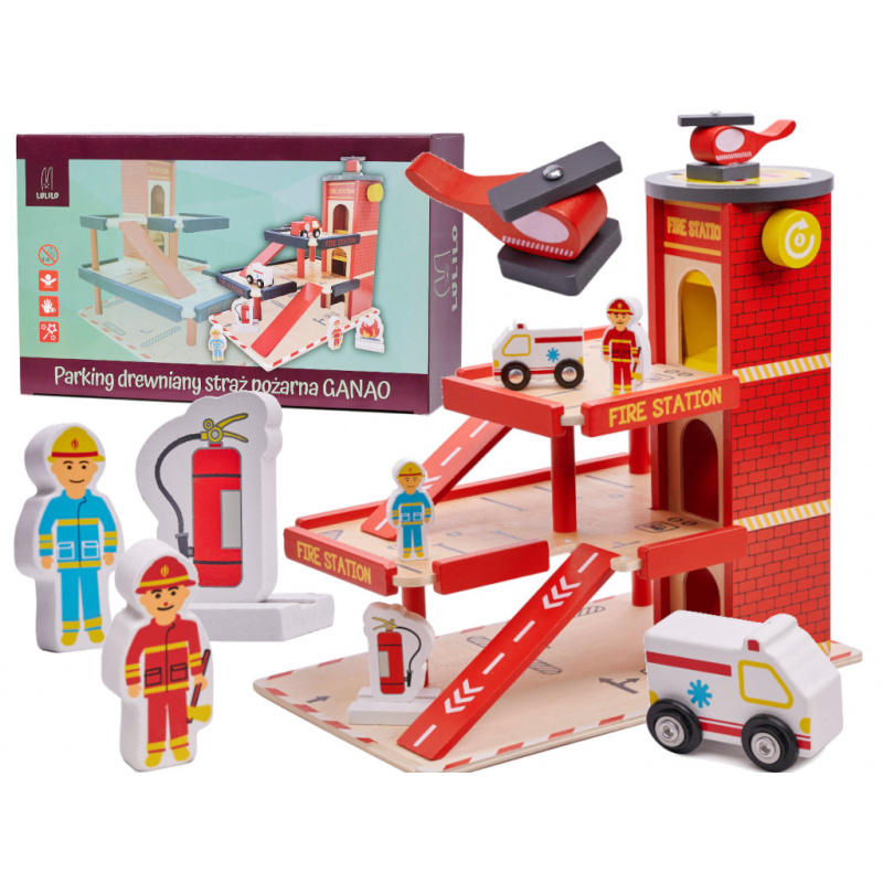 Детски дървен гараж Aga GANAO - Пожарна команда