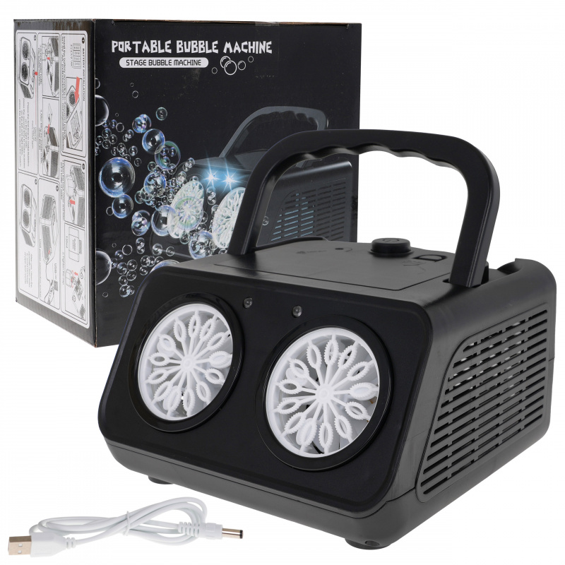 Машина за сапунени мехурчета за деца 3+ и възрастни + 2 дюзи + вентилатор + LED осветление + течност за мехурчета