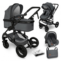 Kiduku Комбинирана количка 3в1 Сив/Черен