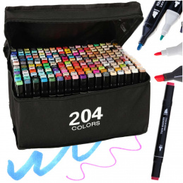 Двустранни алкохолни маркери в калъф 204 бр